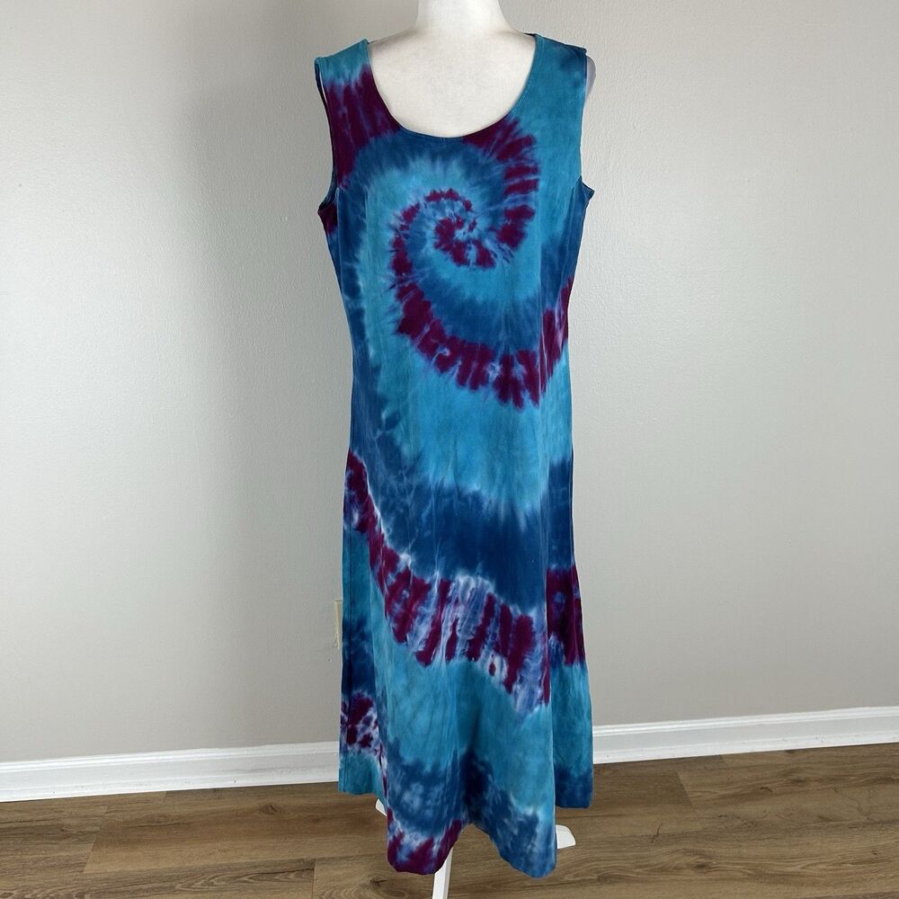 Tie Dye XL Maxi Dress Swirl Hippie Boho Gypsy Grunge Peace Sleeveless Ren Fair